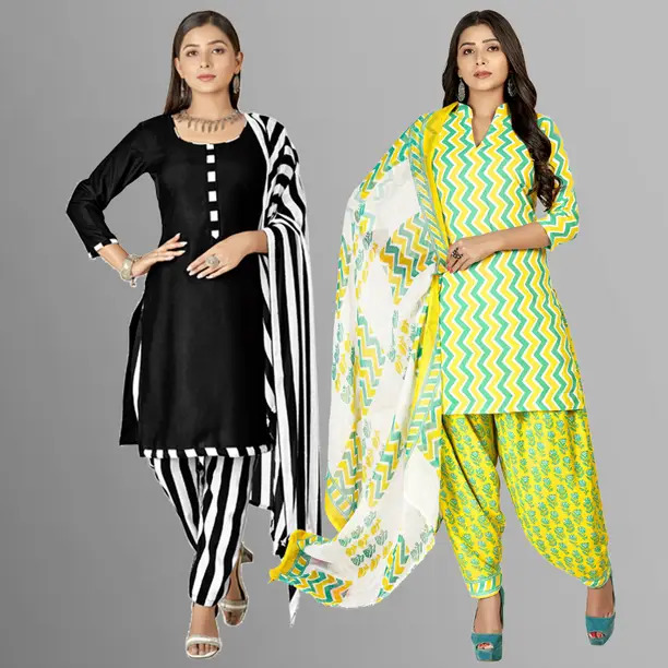 Unstitched Crepe Salwar Suit Material Striped