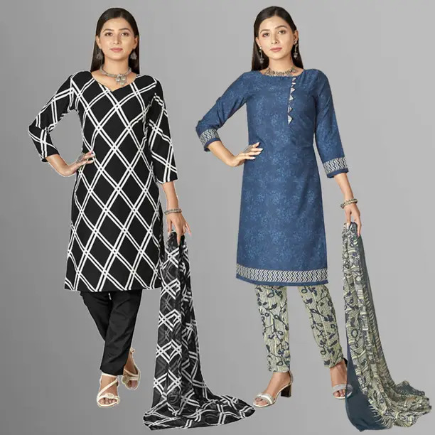 Unstitched Crepe Salwar Suit Material Striped