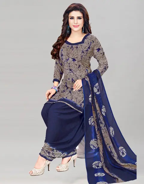 Unstitched Crepe Salwar Suit Material Floral Print, Printed, Geometric Print